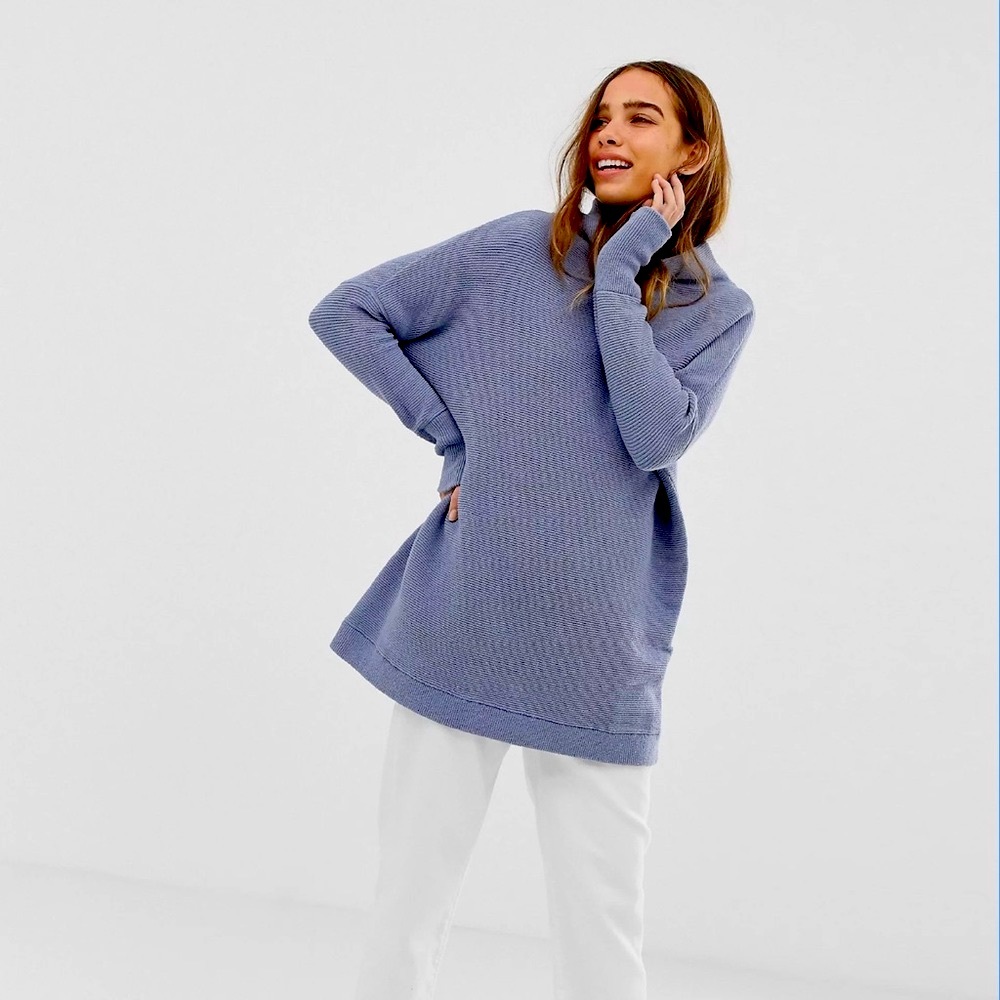 Free People Ottoman Slouchy Tunic Sweater Dress in Sky